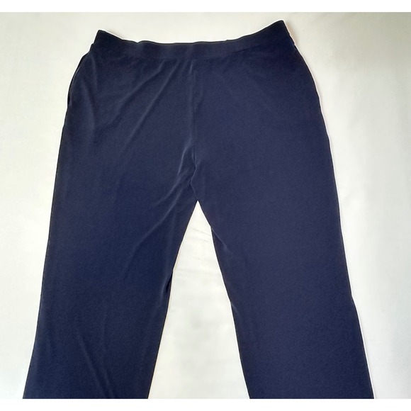 Susan Graver Liquid Knit Wide Leg Pants Navy Petite XL Pull On Trousers Pockets - Picture 2 of 7